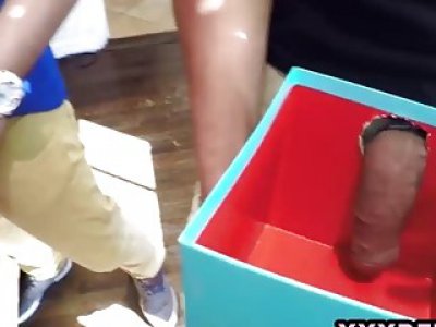 Teen chicks getting a surprise Dicks in the xmas box