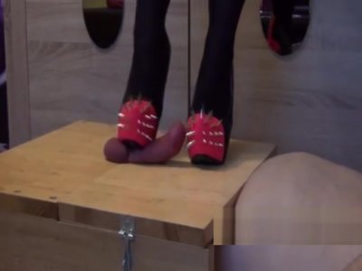 Shoejob cockbox trampling with spiked heels